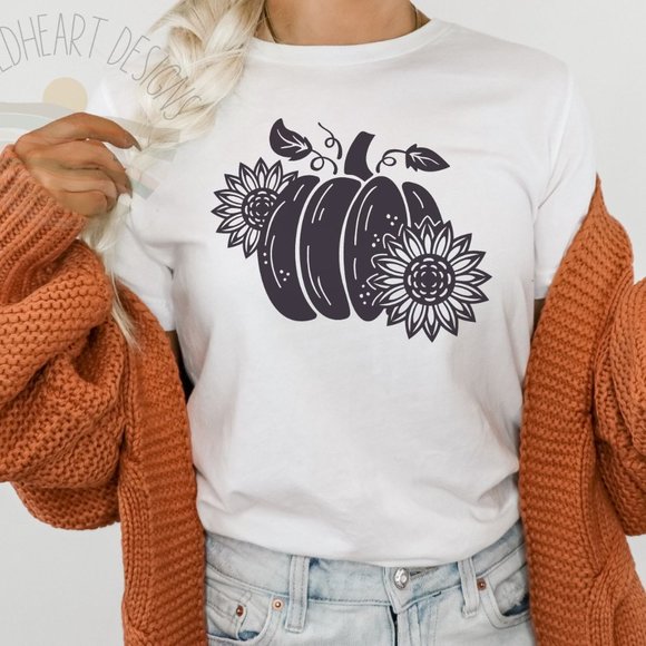 Tops - Boho Fall Thanksgiving Pumpkin Graphic T-shirt, Unisex Crew Neck Short Sleeve